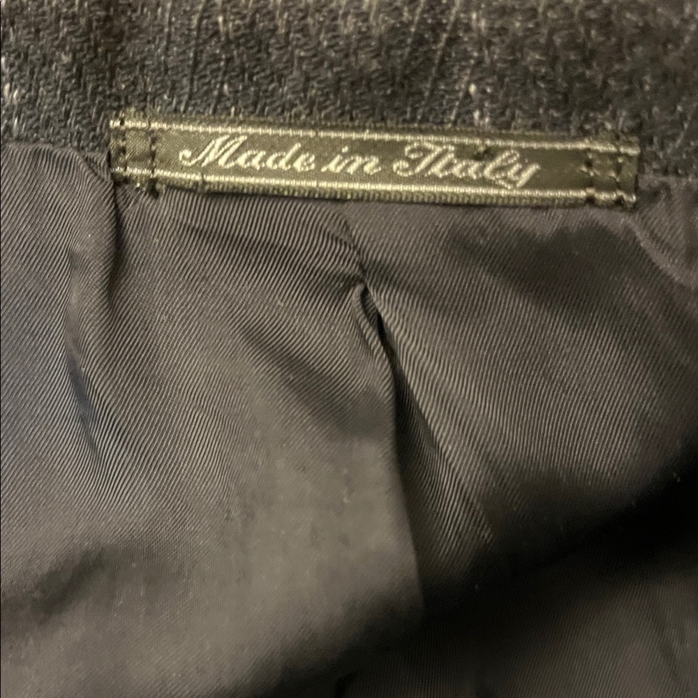 LUBIAM Italy Vintage Double Breasted Blazer Peak Lapel Navy Pinstripe LARGE - Picture 9 of 12